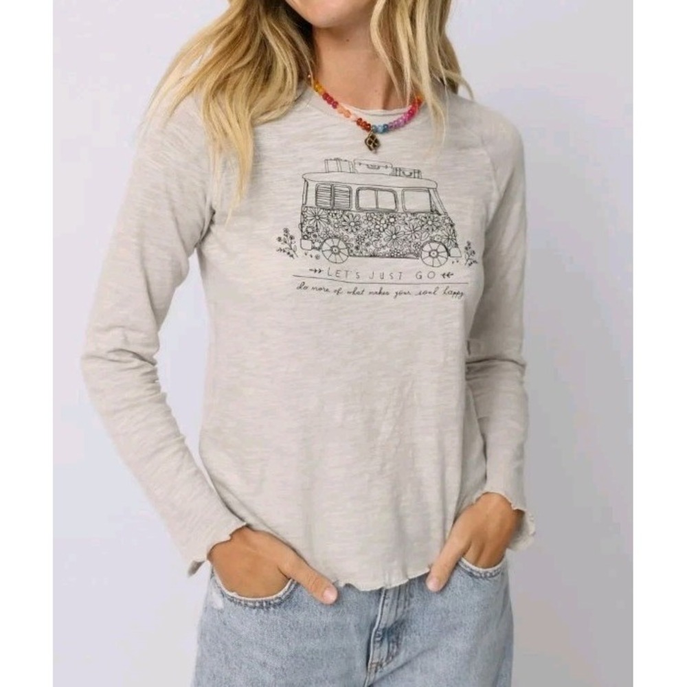 Natural Life Lily Cotton Long Sleeve Tee M Moonstone Van Boho Graphic Top